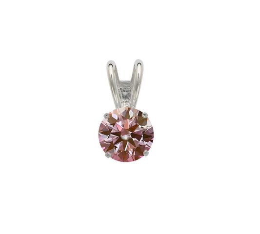 14K Gold GRA Certified D-VVS1 Round Pink Moissanite Pendant