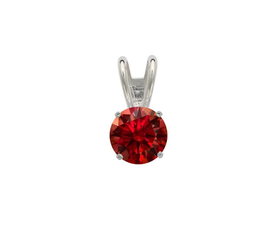 14K Gold GRA Certified D-VVS1 Round Garnet Moissanite Pendant