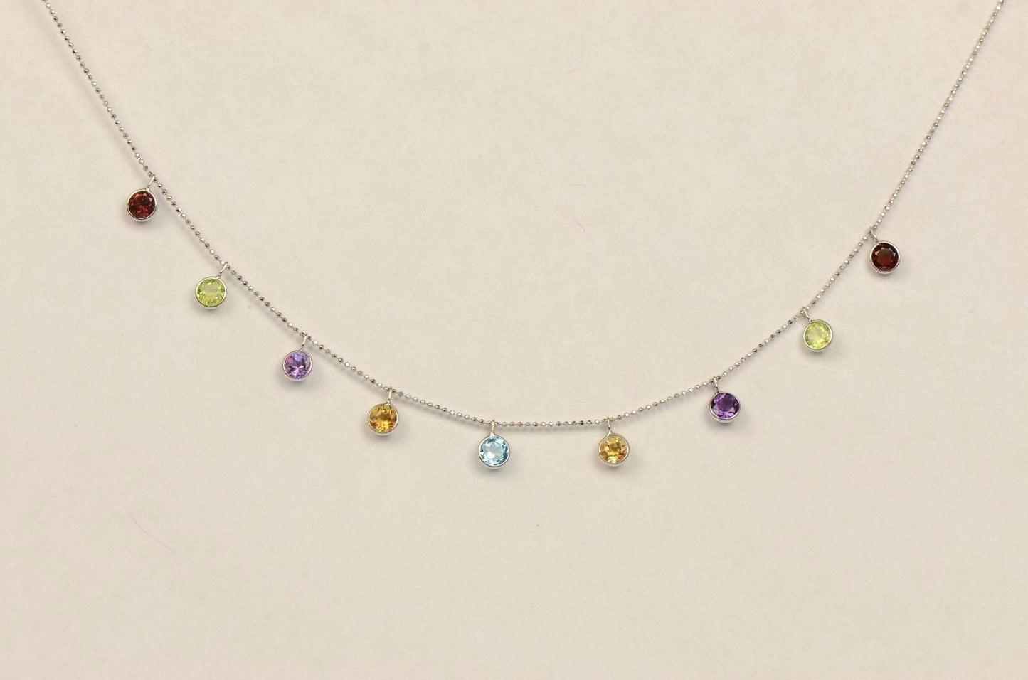 14k White Gold Round Multi-color CZ by the yard 18" Cleopatra Necklace