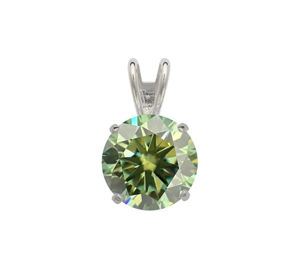 14K Gold GRA Certified D-VVS1 Round Green Moissanite Pendant