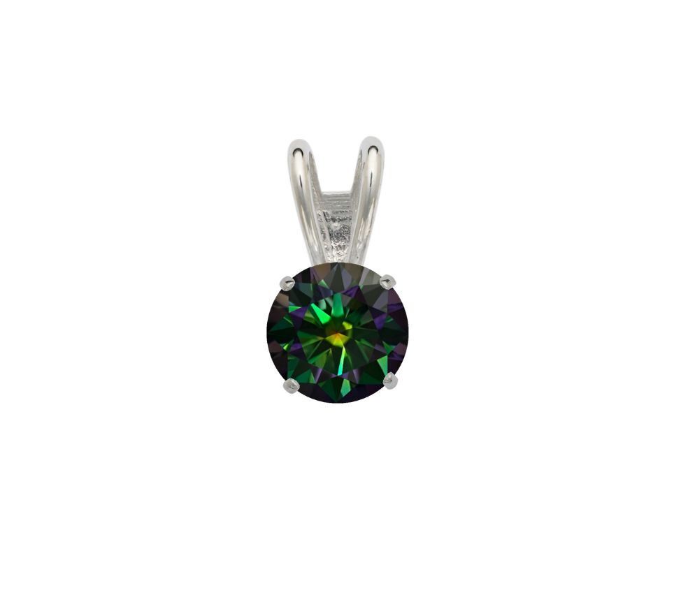 14K Gold GRA Certified D-VVS1 Round Rainbow Green Moissanite Pendant