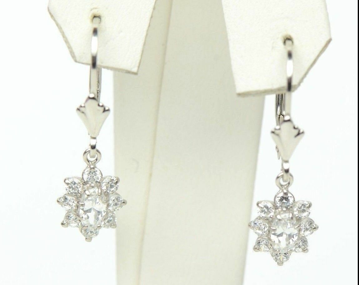 Sterling Silver 925 Flower Cz Stone Cubic Zirconia Earrings