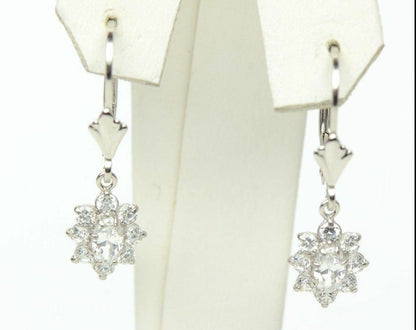 Sterling Silver 925 Flower Cz Stone Cubic Zirconia Earrings