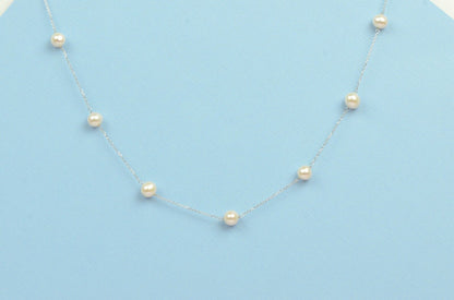 14k White Gold Freshwater White Pearls by the yard 18" Necklace