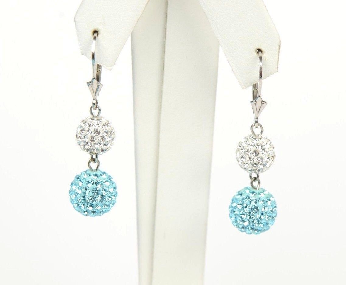 .925 Sterling Silver Sparkle Leverback Dangle Earrings w/Genuine Czech Crystals