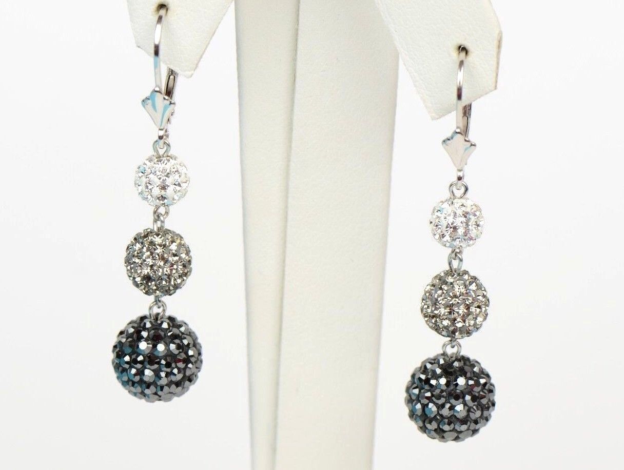 .925 Sterling Silver Sparkle Leverback Dangle Earrings w/Genuine Czech Crystals