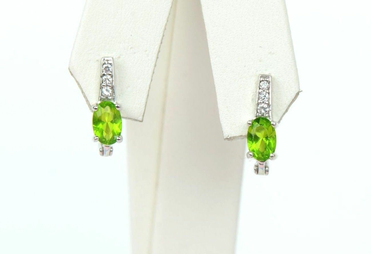 12 month Birthstone&CZ Prong 925 Sterling Silver Oval Dangle Leverback Earring