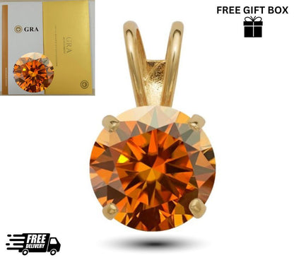 14K Gold GRA Certified D-VVS1 Round Orange Moissanite Pendant