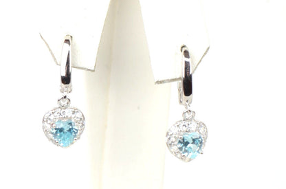 Sterling Silver Heart CZ Dangle Earrings