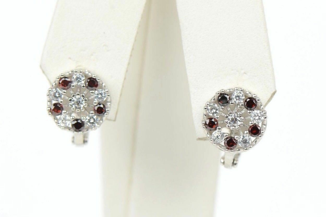 Sterling Silver 925 CZ Round Halo Fancy Leverback Earrings w/ 12month Birthstone