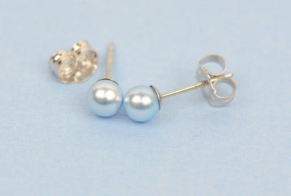 Swarovski blue Pearl Stud Earrings Crystal 925 Sterling Silver