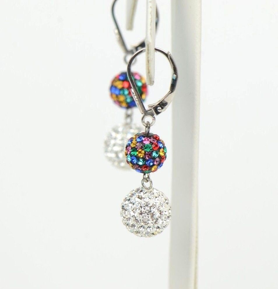 .925 Sterling Silver Sparkle Leverback Dangle Earrings w/Genuine Czech Crystals