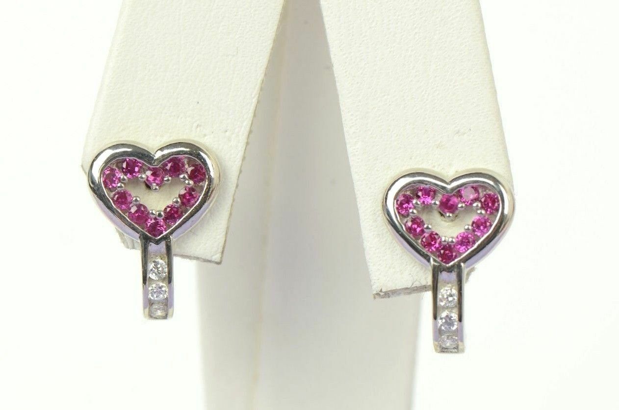 Sterling Silver 925 CZ Heart shaped Leverback Earrings with 12 month Birthstone