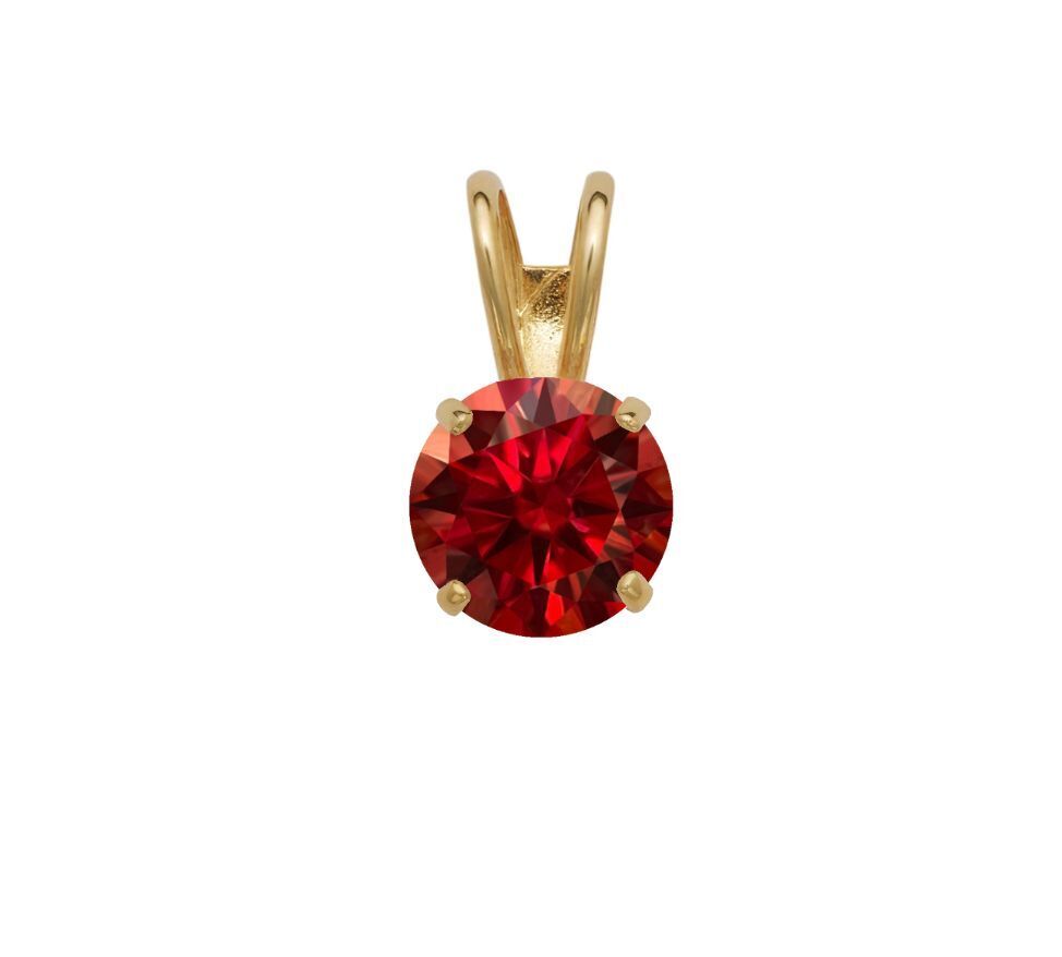 14K Gold GRA Certified D-VVS1 Round Garnet Moissanite Pendant