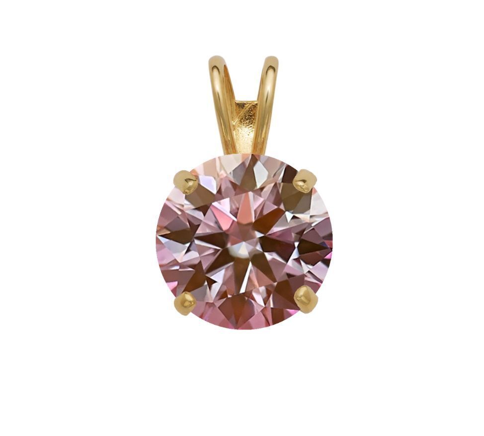 14K Gold GRA Certified D-VVS1 Round Pink Moissanite Pendant