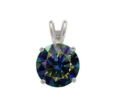 14K Gold GRA Certified D-VVS1 Round Rainbow Blue Moissanite Pendant