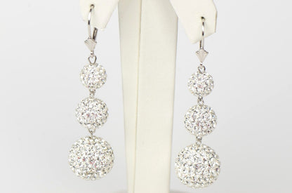 .925 Sterling Silver Sparkle Leverback Dangle Earrings w/Genuine Czech Crystals