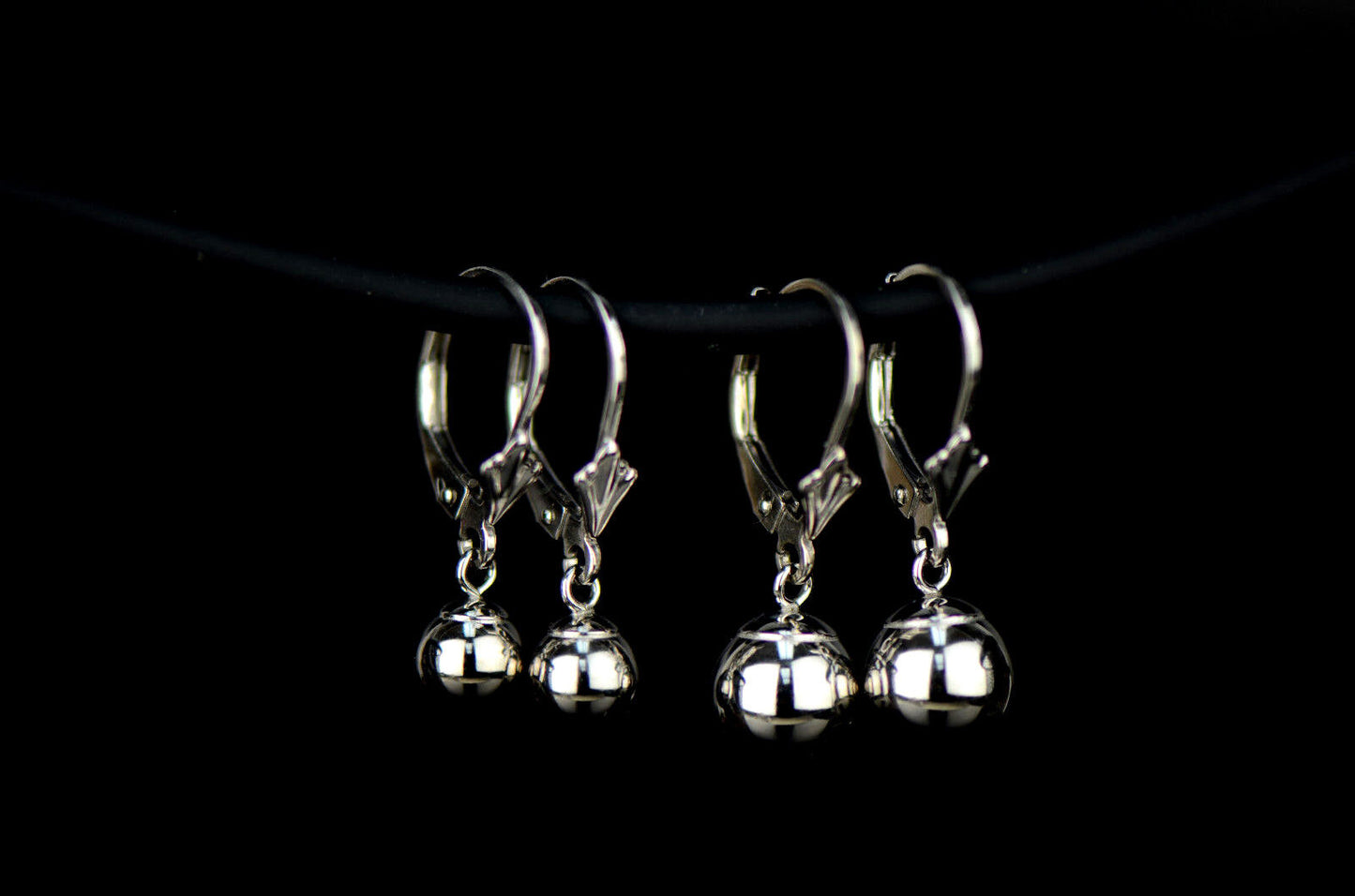 Sterling Silver Dangle Polished Ball Leverback Pierced Earrings