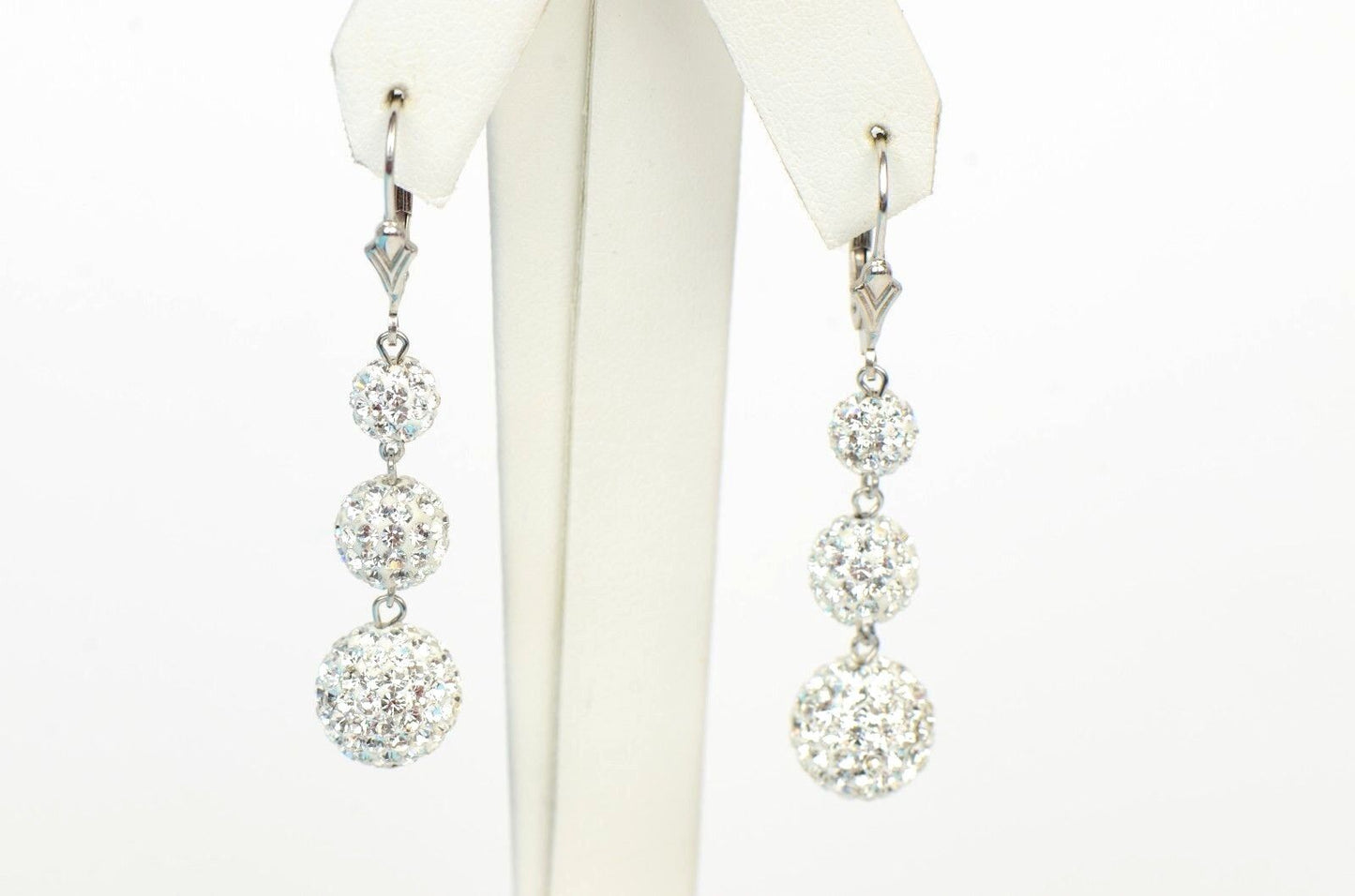 .925 Sterling Silver Sparkle Leverback Dangle Earrings w/Genuine Czech Crystals