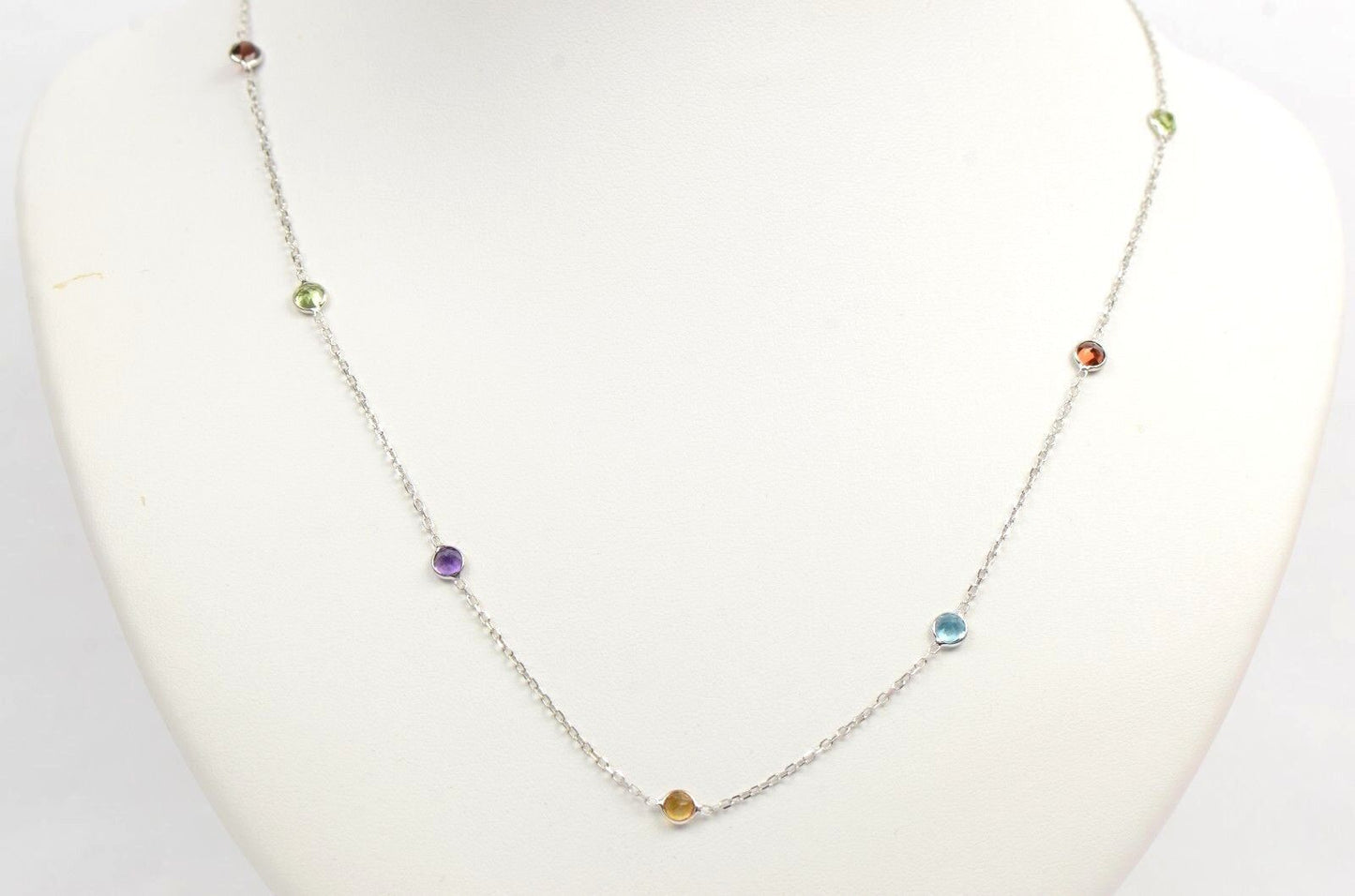 14k White Gold Multicolor Cubic Zirconia CZ by the yard 18" Necklace