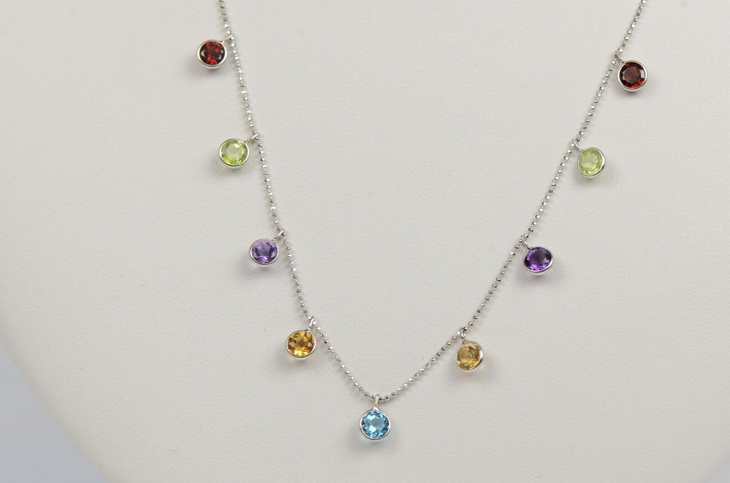 14k White Gold Round Multi-color CZ by the yard 18" Cleopatra Necklace