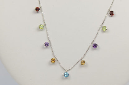 14k White Gold Round Multi-color CZ by the yard 18" Cleopatra Necklace