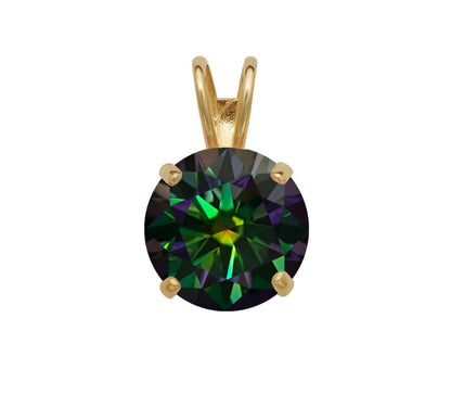 14K Gold GRA Certified D-VVS1 Round Rainbow Green Moissanite Pendant