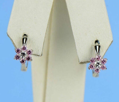 Sterling Silver 925 Flower Huggies Hoop Earring Birthstone