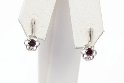 Sterling Silver 925 Cubic Zirconia CZ Dangling Birthstone Flower Earrings