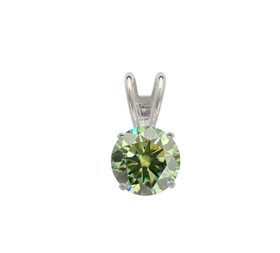 14K Gold GRA Certified D-VVS1 Round Green Moissanite Pendant