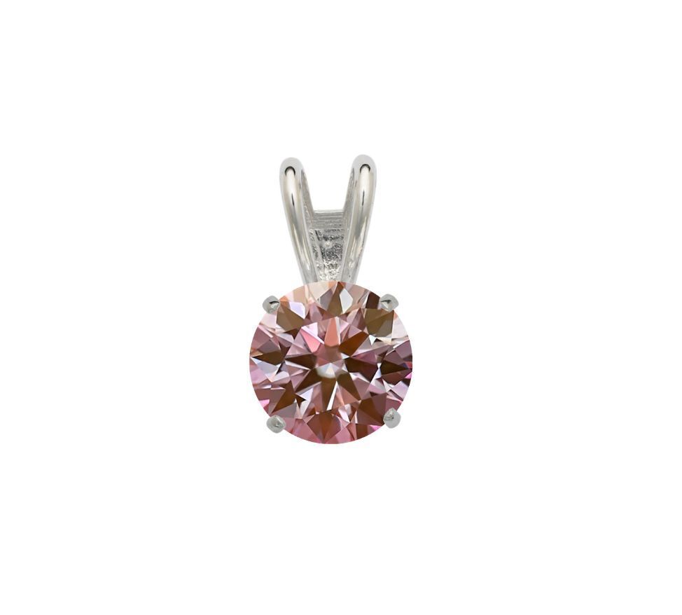 14K Gold GRA Certified D-VVS1 Round Pink Moissanite Pendant