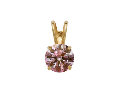 14K Gold GRA Certified D-VVS1 Round Pink Moissanite Pendant