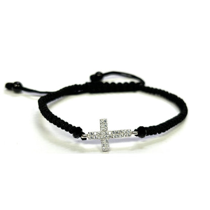 925 Sterling Silver String CZ Bracelet Cross 6" Adjustable to 11"