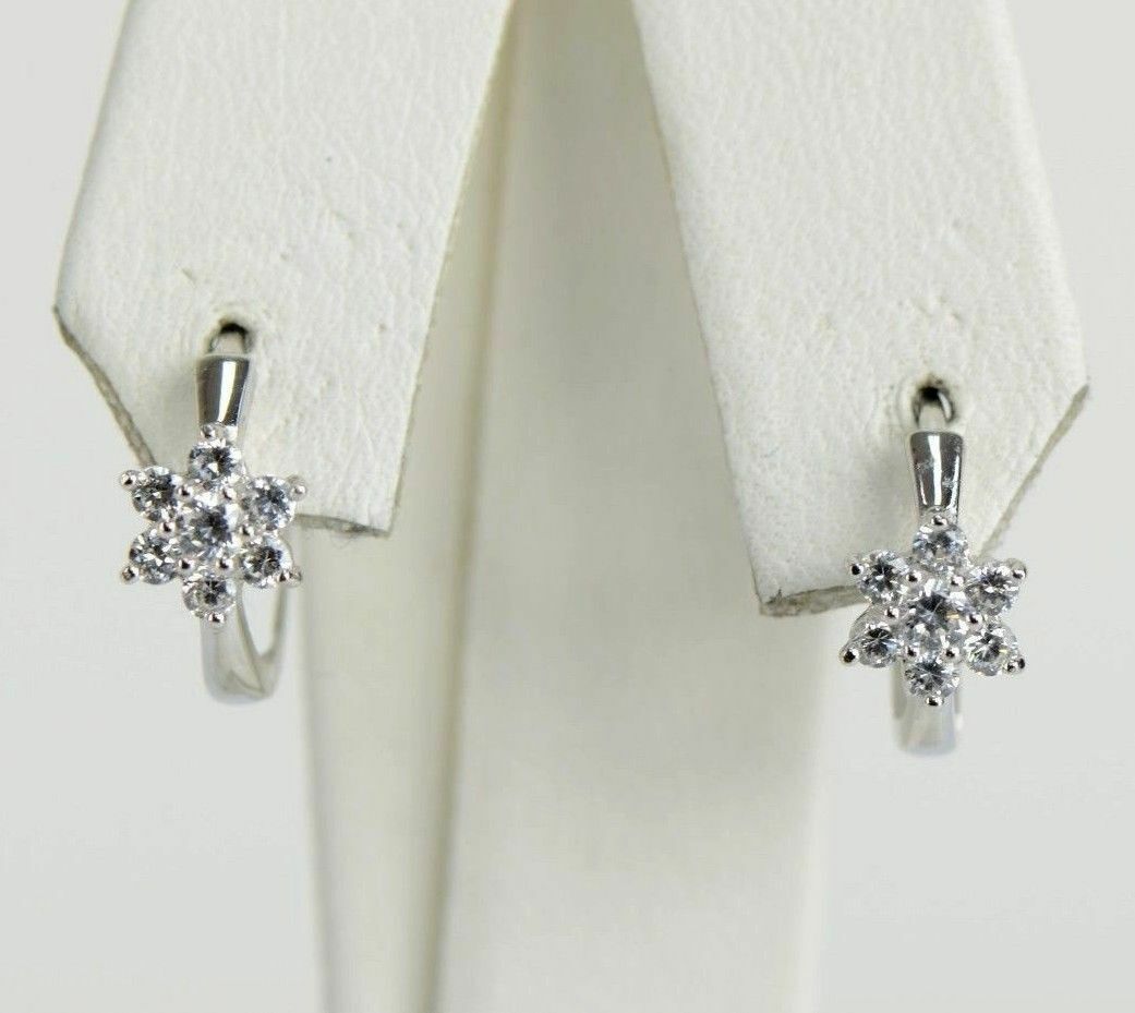 Sterling Silver 925 Flower Huggies Hoop Earring Birthstone