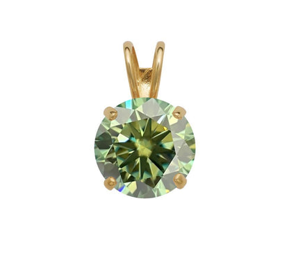 14K Gold GRA Certified D-VVS1 Round Green Moissanite Pendant