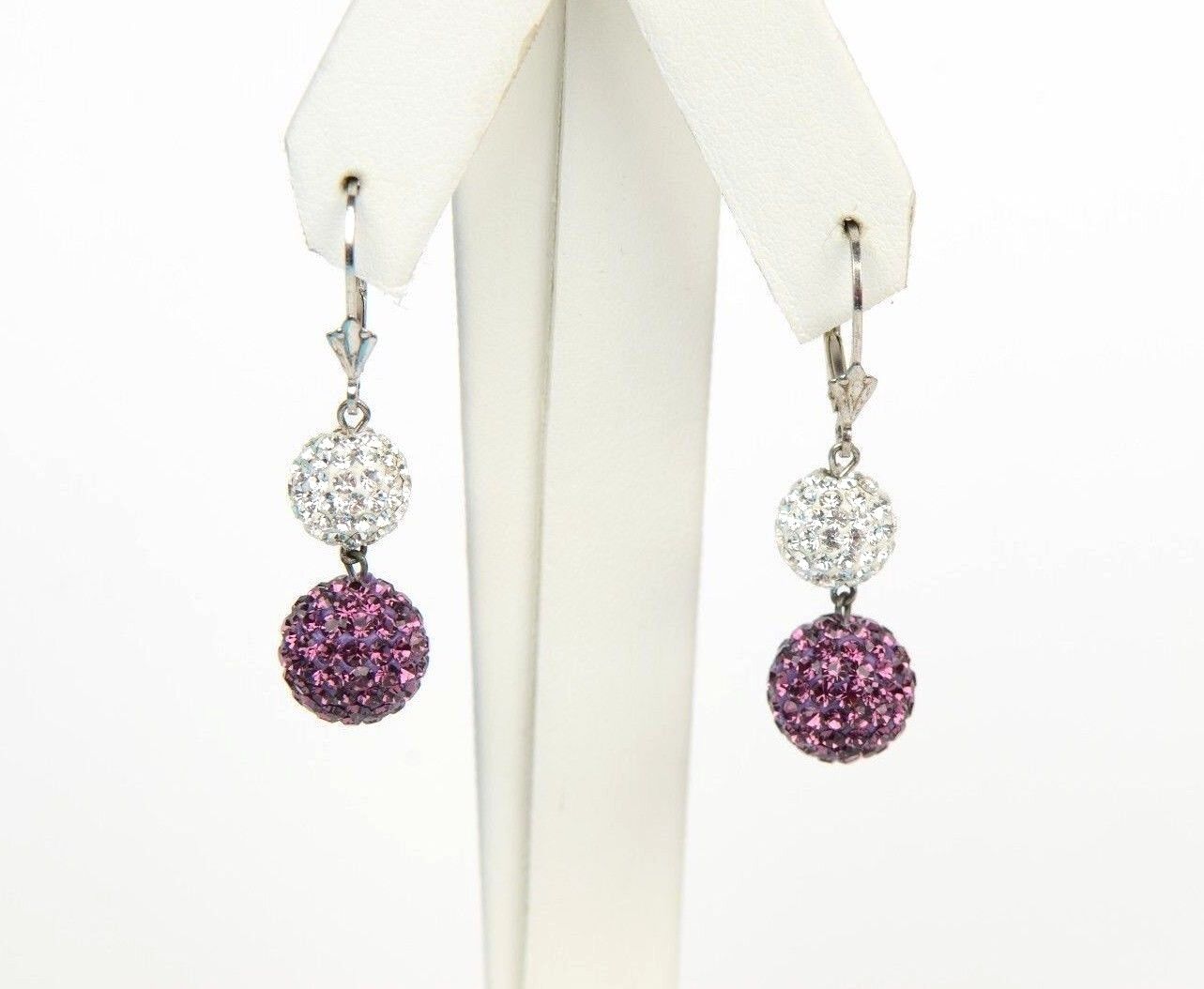 .925 Sterling Silver Sparkle Leverback Dangle Earrings w/Genuine Czech Crystals