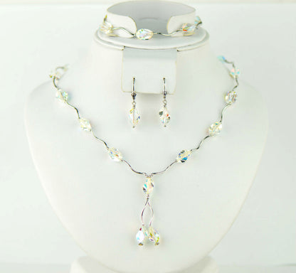 Sterling Silver Crystal Jewelry 3 pc set necklace bracelet and earrings