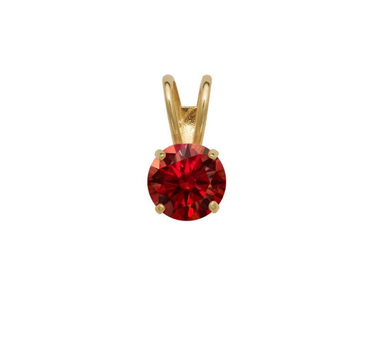 14K Gold GRA Certified D-VVS1 Round Garnet Moissanite Pendant