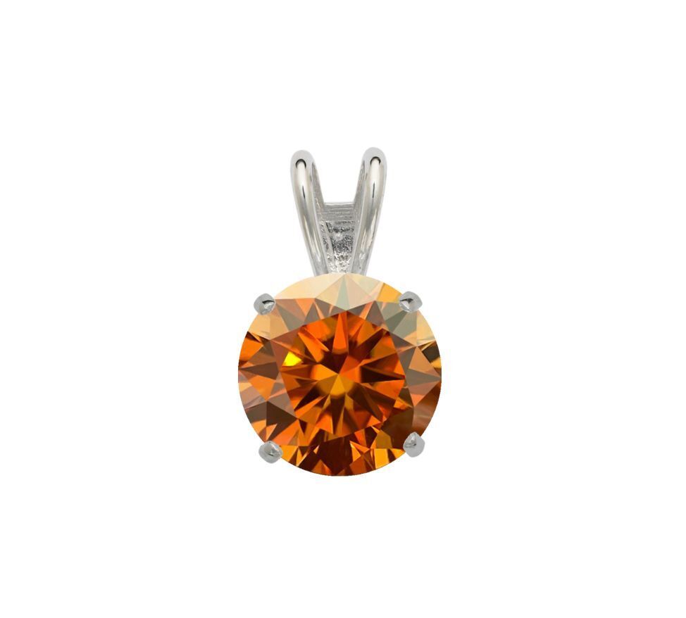 14K Gold GRA Certified D-VVS1 Round Orange Moissanite Pendant