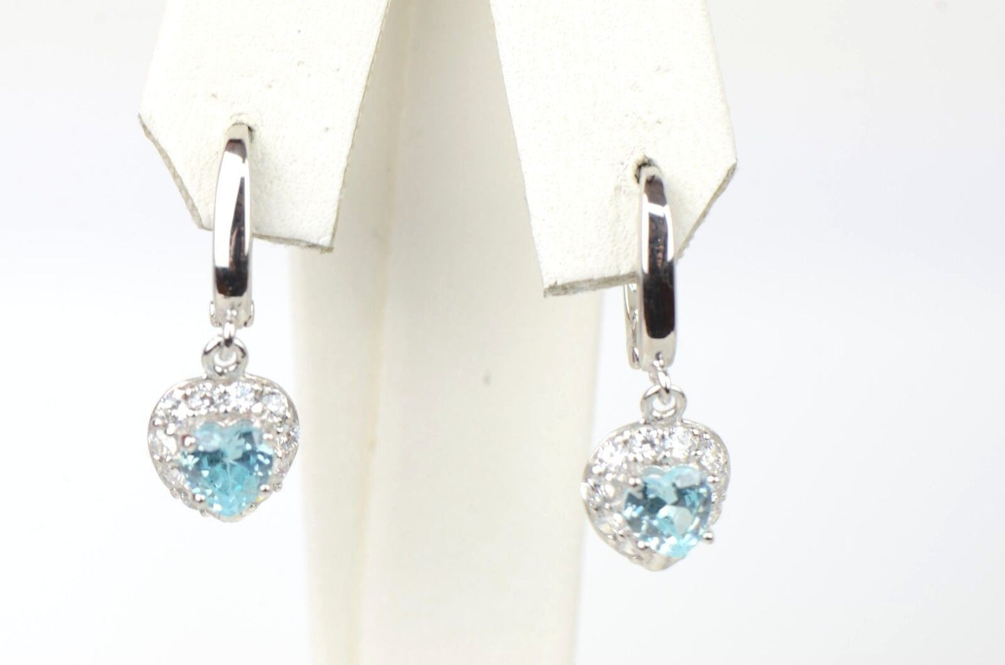 Sterling Silver Heart CZ Dangle Earrings