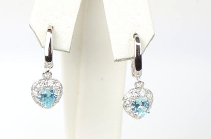 Sterling Silver Heart CZ Dangle Earrings