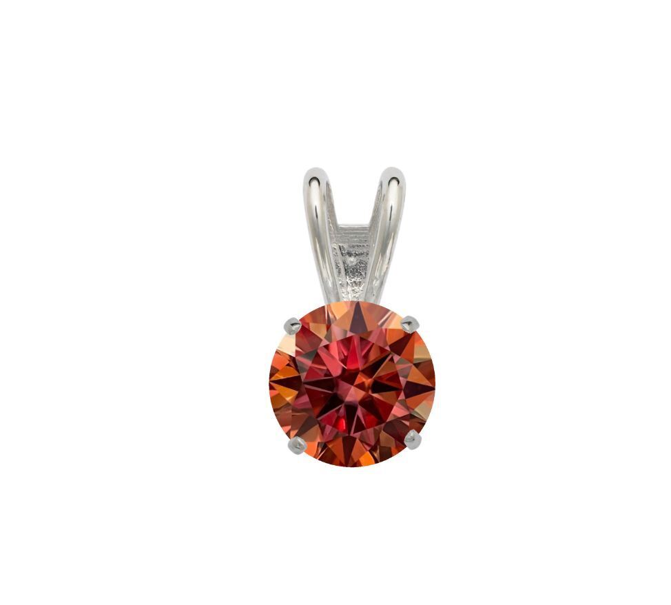 14K Gold GRA Certified D-VVS1 Round Watermelon Red Moissanite Pendant