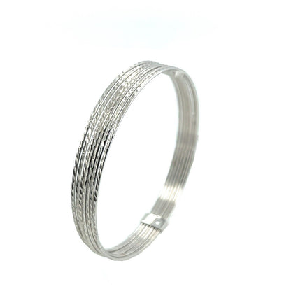 Set of Seven Diamond Cut Seminario Bangles Rhodium Finished Sterling Silver