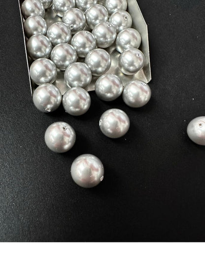 Half Drilled Round Bead Swarovski Crystal Light Grey Pearls