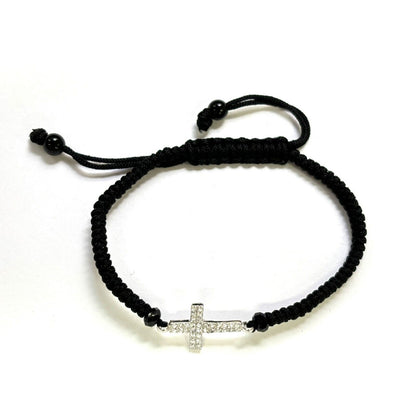 925 Sterling Silver String CZ Bracelet Cross 6" Adjustable to 11"