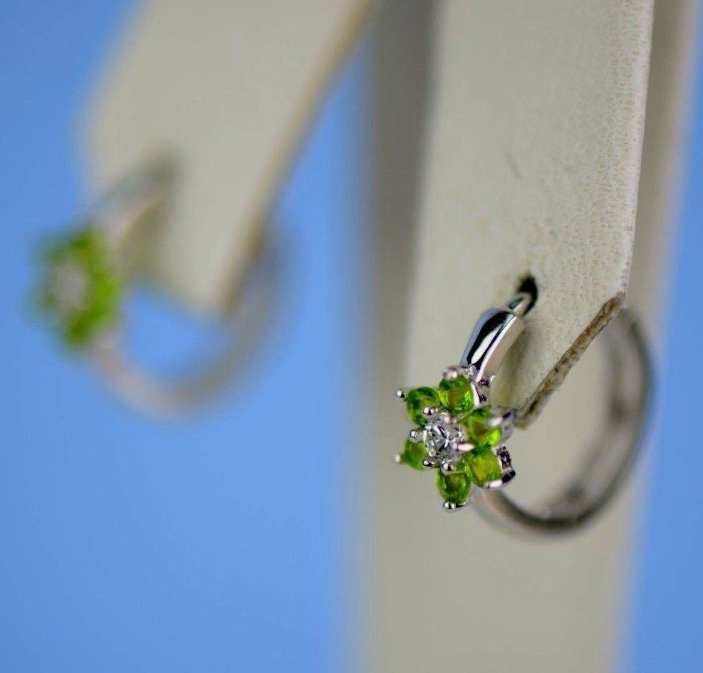 Sterling Silver 925 Flower Huggies Hoop Earring Birthstone