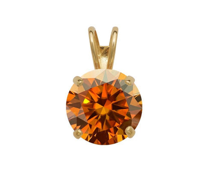 14K Gold GRA Certified D-VVS1 Round Orange Moissanite Pendant