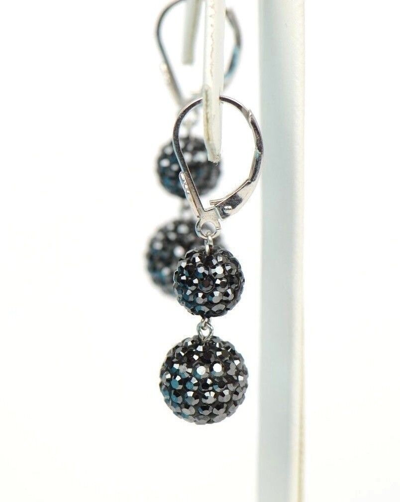 .925 Sterling Silver Sparkle Leverback Dangle Earrings w/Genuine Czech Crystals