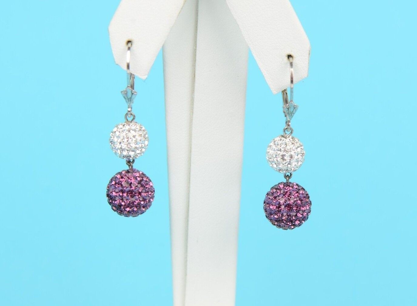 .925 Sterling Silver Sparkle Leverback Dangle Earrings w/Genuine Czech Crystals