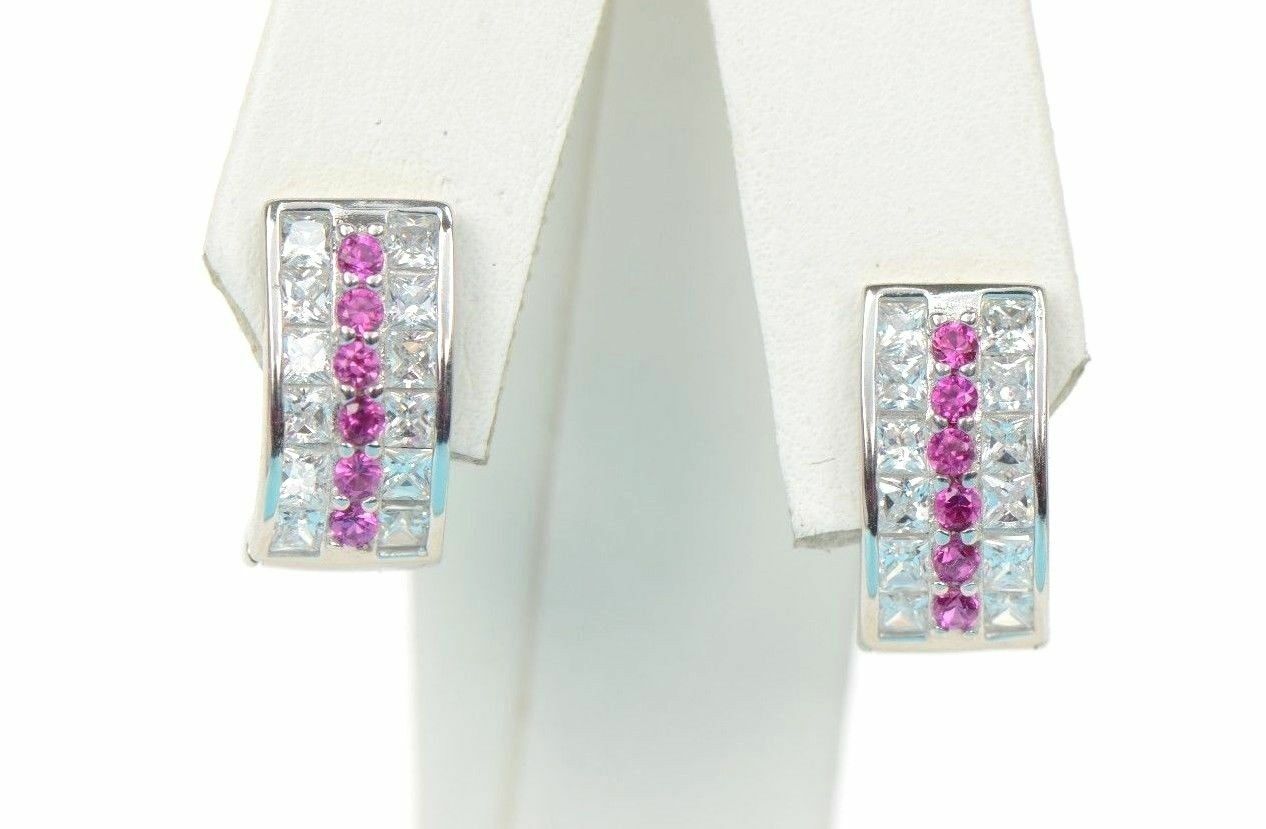 12 month Birthstone & CZ Prong 925 Sterling Silver Dangle Leverback Earring